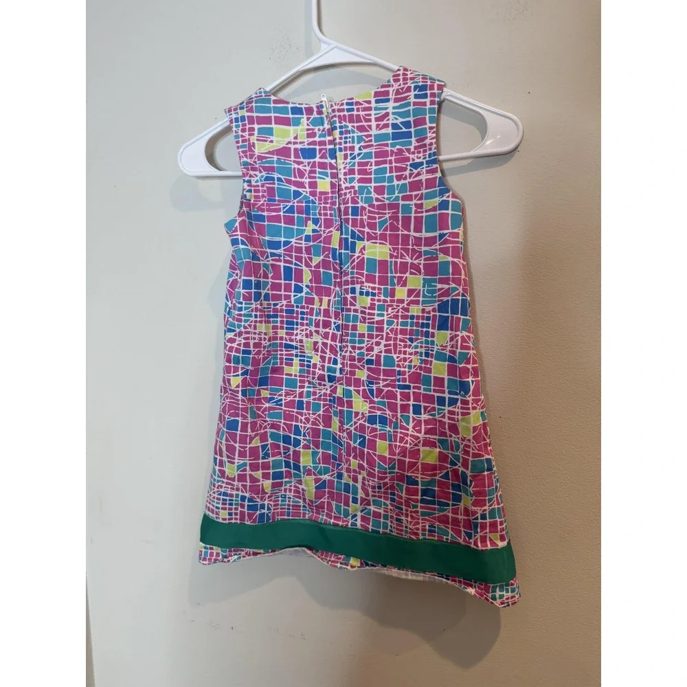 Vineyard Vines Dress Girls 6 Pink Geometric Print‎ Sleeveless Shift Ribbon Trim